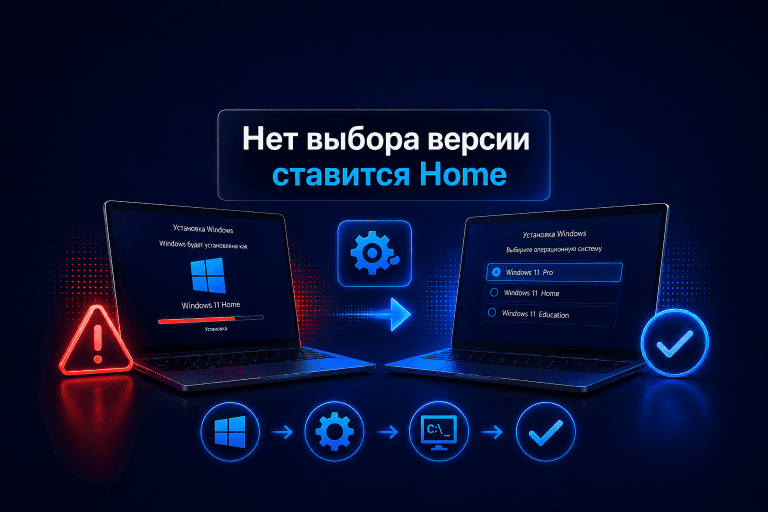 При установке Windows 10 и 11 нет выбора версии. Устанавливается Windows Home