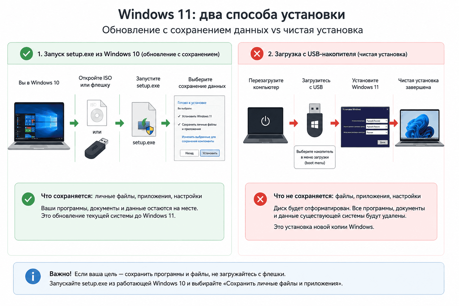 Разница между запуском setup.exe из Windows 10 и загрузкой с флешки при установке Windows 11